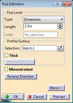 Catia v5 box pad definition