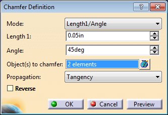 Catia v5 chamfer definition