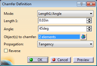 Catia v5 chamfer parameters