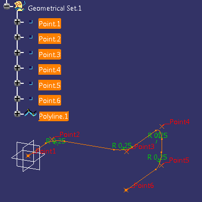 CATIA polyline points